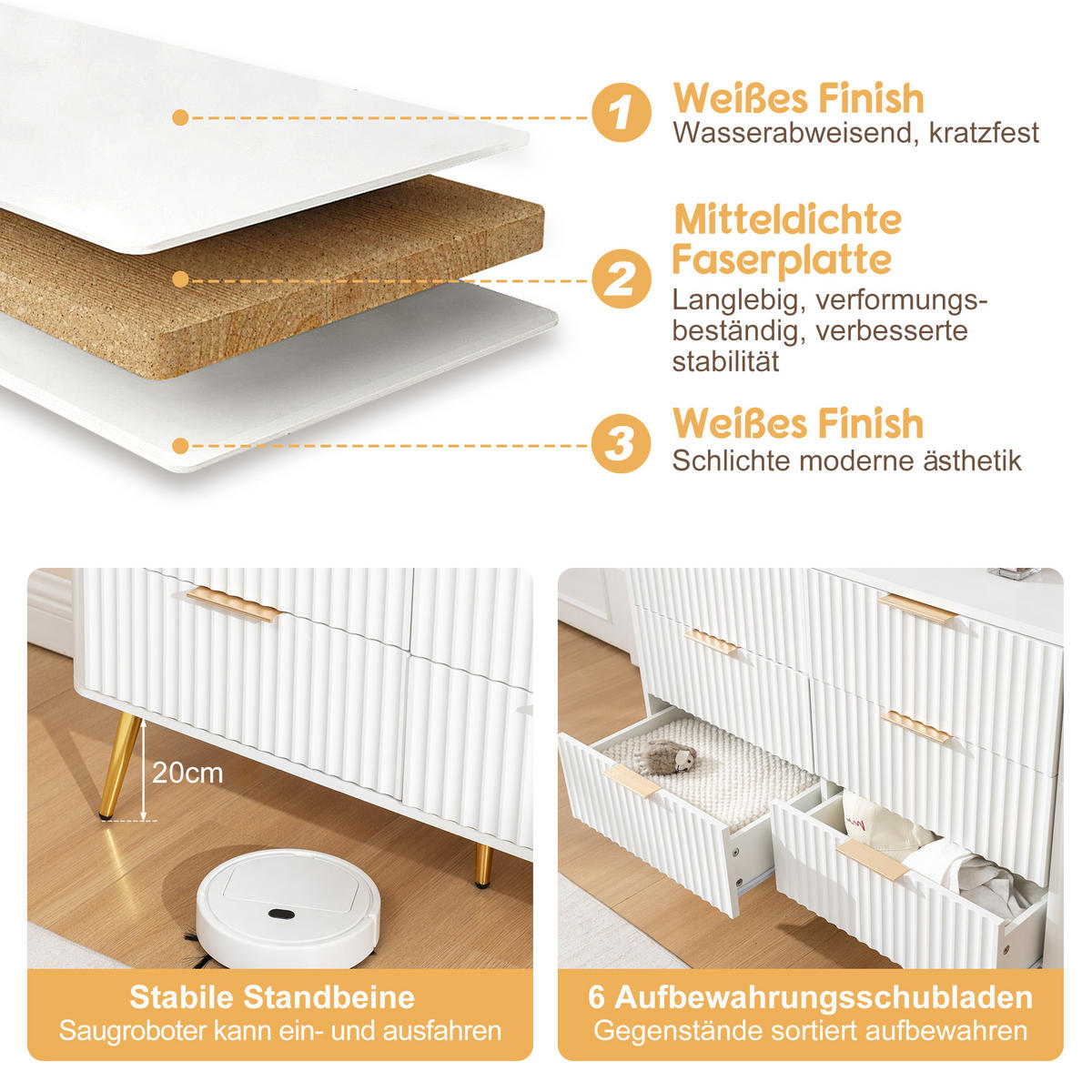 KOMMODE Weiß 105/40/80 cm - Weiß, Holzwerkstoff (105/80/40cm) - PANGIVO