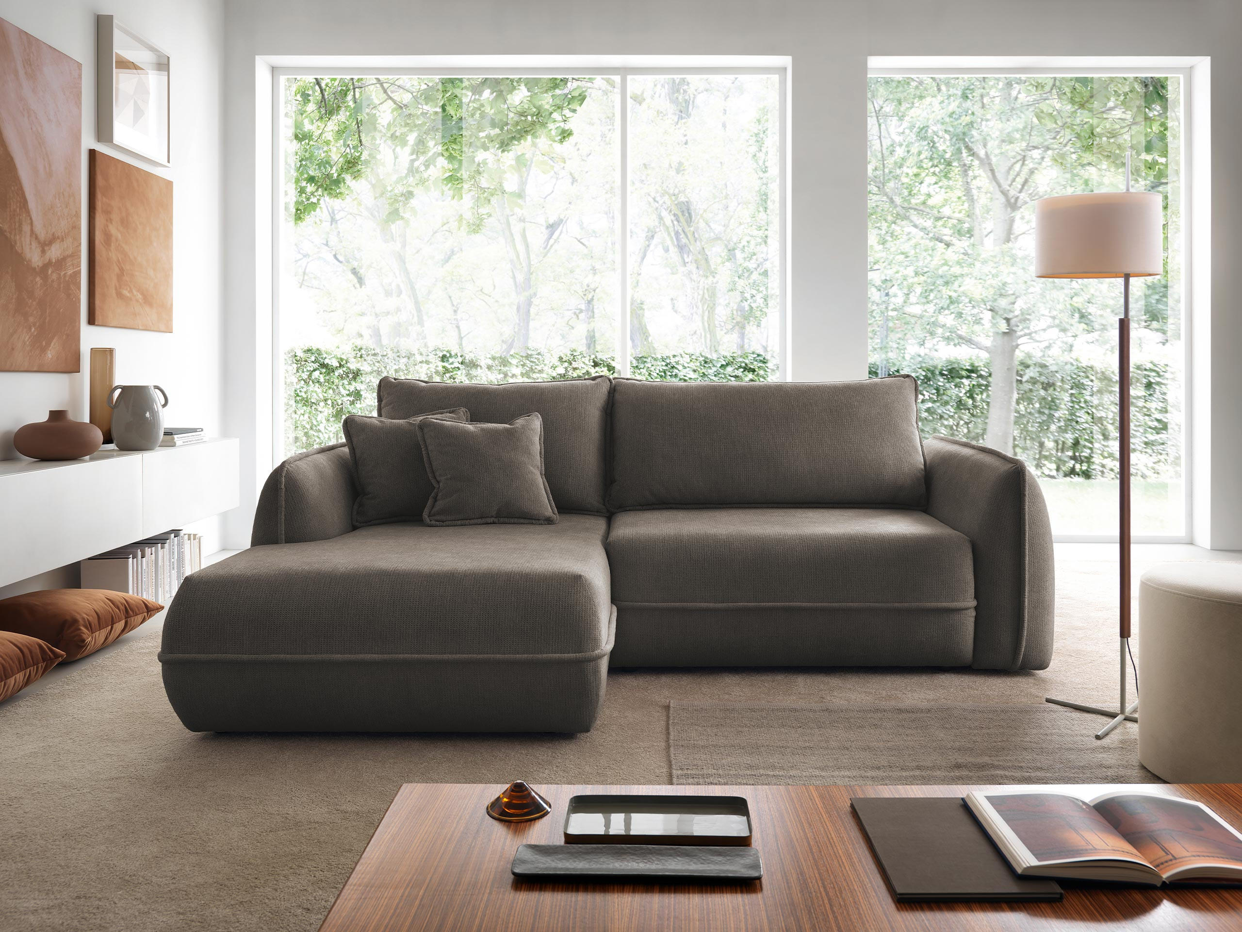 ECKSOFA Moho, Seite: Links - Schwarz/Braun, Holz/Kunststoff (254/162cm) - MIRJAN24