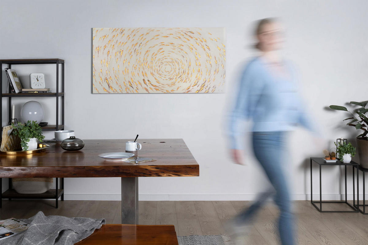 ÖLGEMÄLDE 140/70 cm - Beige/Goldfarben, Holz/Textil (2.2/70cm) - KUNSTLOFT