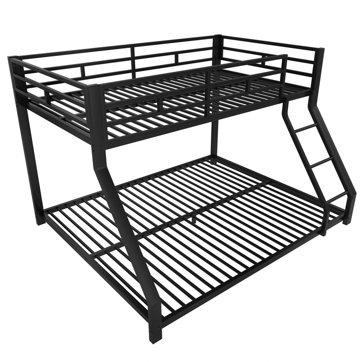 ETAGENBETT 90x200/140x200 cm in Schwarz – Metall, mit Treppe und Geländer - Schwarz, Metall (90/200cm) - Modenvie