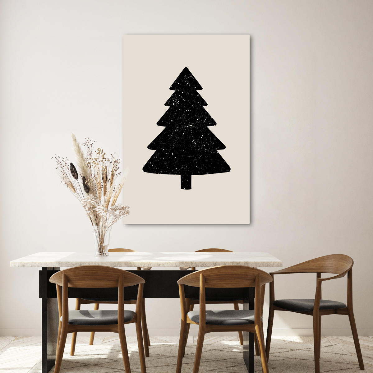 LEINWANDBILD Weihnachtsbaum - Schwarz - Urlaub - Beige 80x120 cm - Schwarz, Textil (80/120cm) - MuchoWow