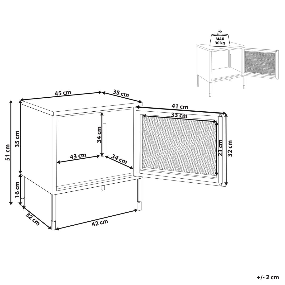 NACHTTISCH Metall weiß 45/35/51 cm Ossett - Weiß, Metall (45/51/35cm) - Beliani
