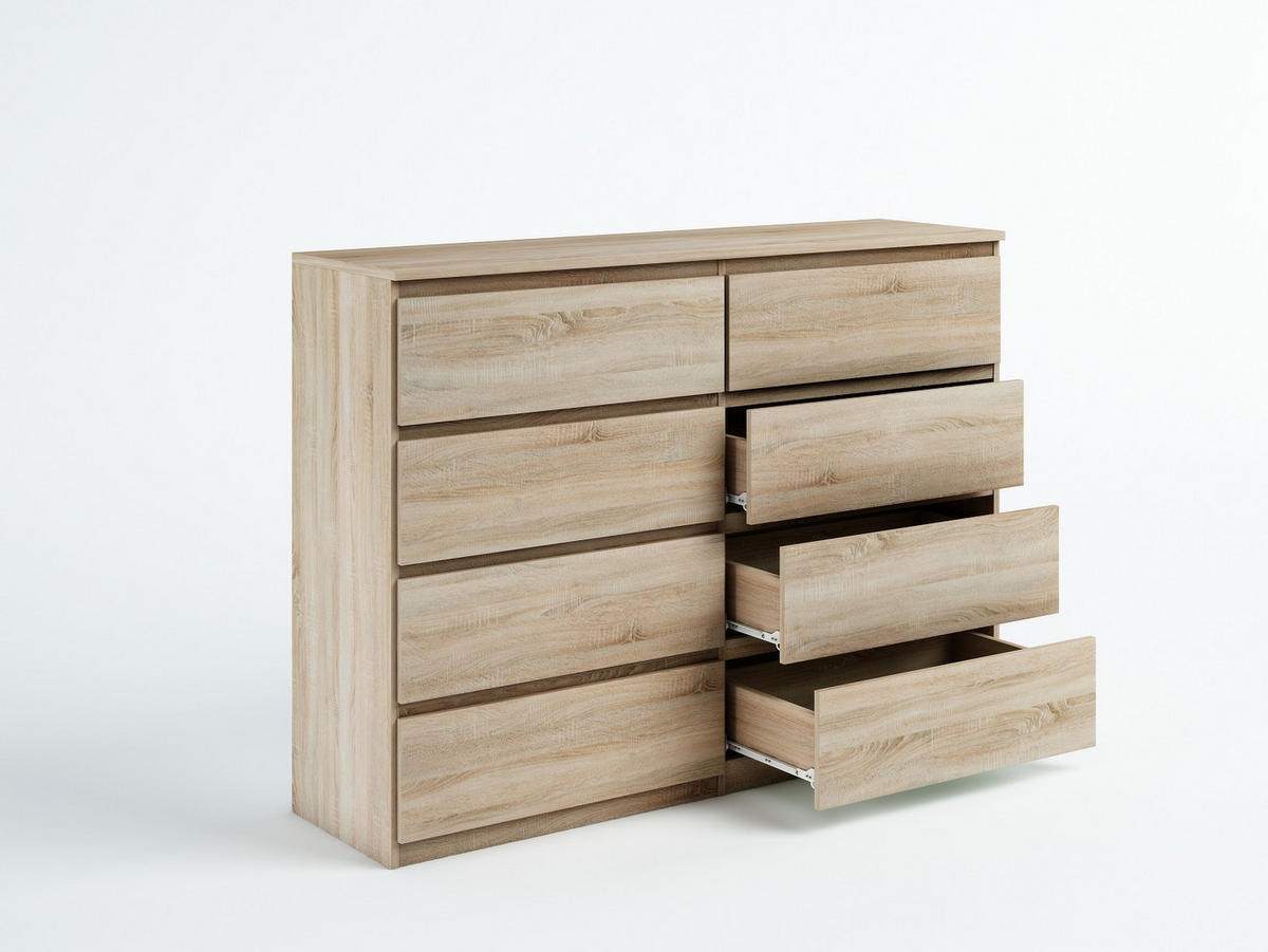 KOMMODE NUDO 120/101,5/39cm mit 8 Schubladen Türen Sonoma Eiche - Sonoma Eiche, Holzwerkstoff (120/101.5/39cm) - MASSENO