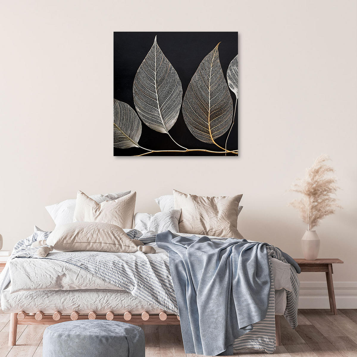 LEINWANDBILD Minimalismus hinterlässt Zweig Glamour Silber 50x50cm - Silberfarben, Textil (50/50cm) - Feeby