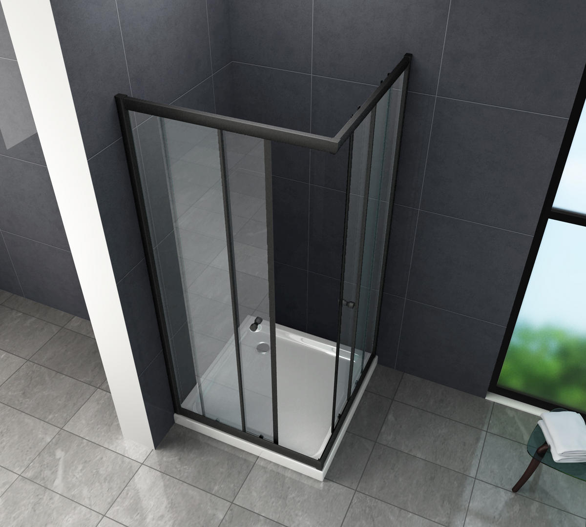DUSCHKABINE JUNISO-Q Schwarz 80 x 80 x 190 cm 6 mm ESG - Schwarz, Glas (80/80/190cm) - Glasdeals