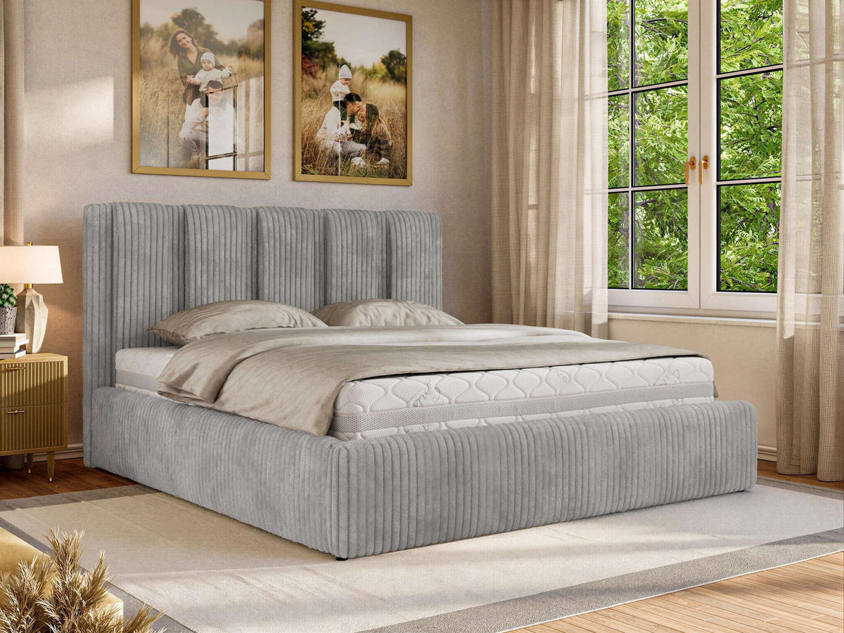 POLSTERBETT SAVINO CLASSIC 160/200 - Hellgrau Cord - Schaum-Matratze - Hellgrau, Textil (160/200cm) - MKS