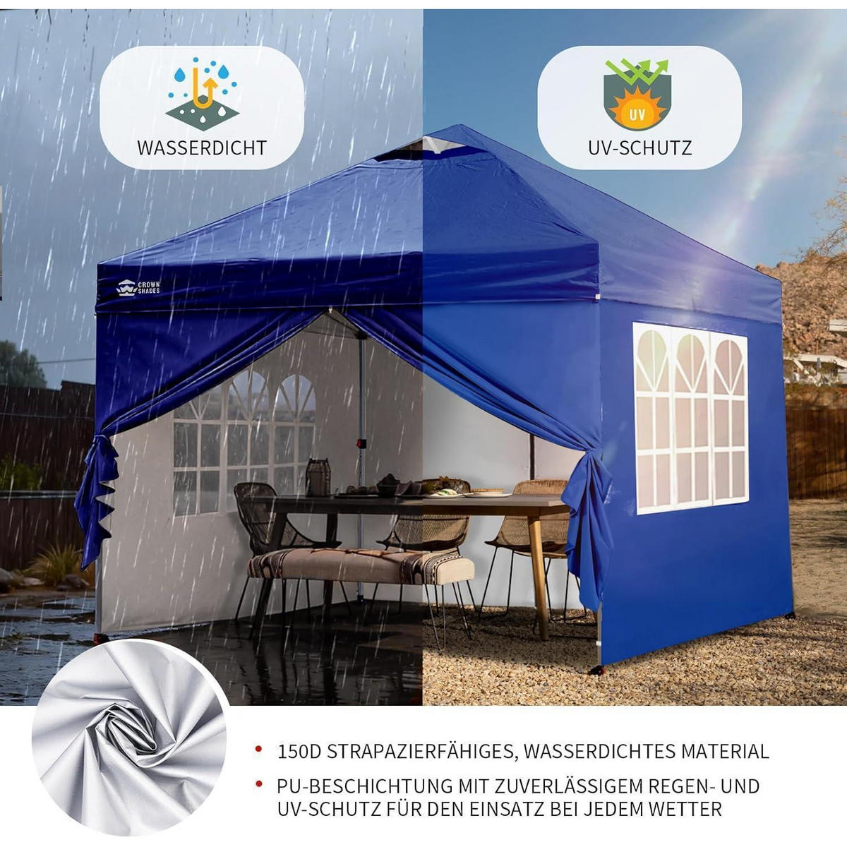 FALTPAVILLON 3 x 3 m wasserdicht mit 4 Seitenteilen Marineblau - Blau, Textil (300/280/300cm)