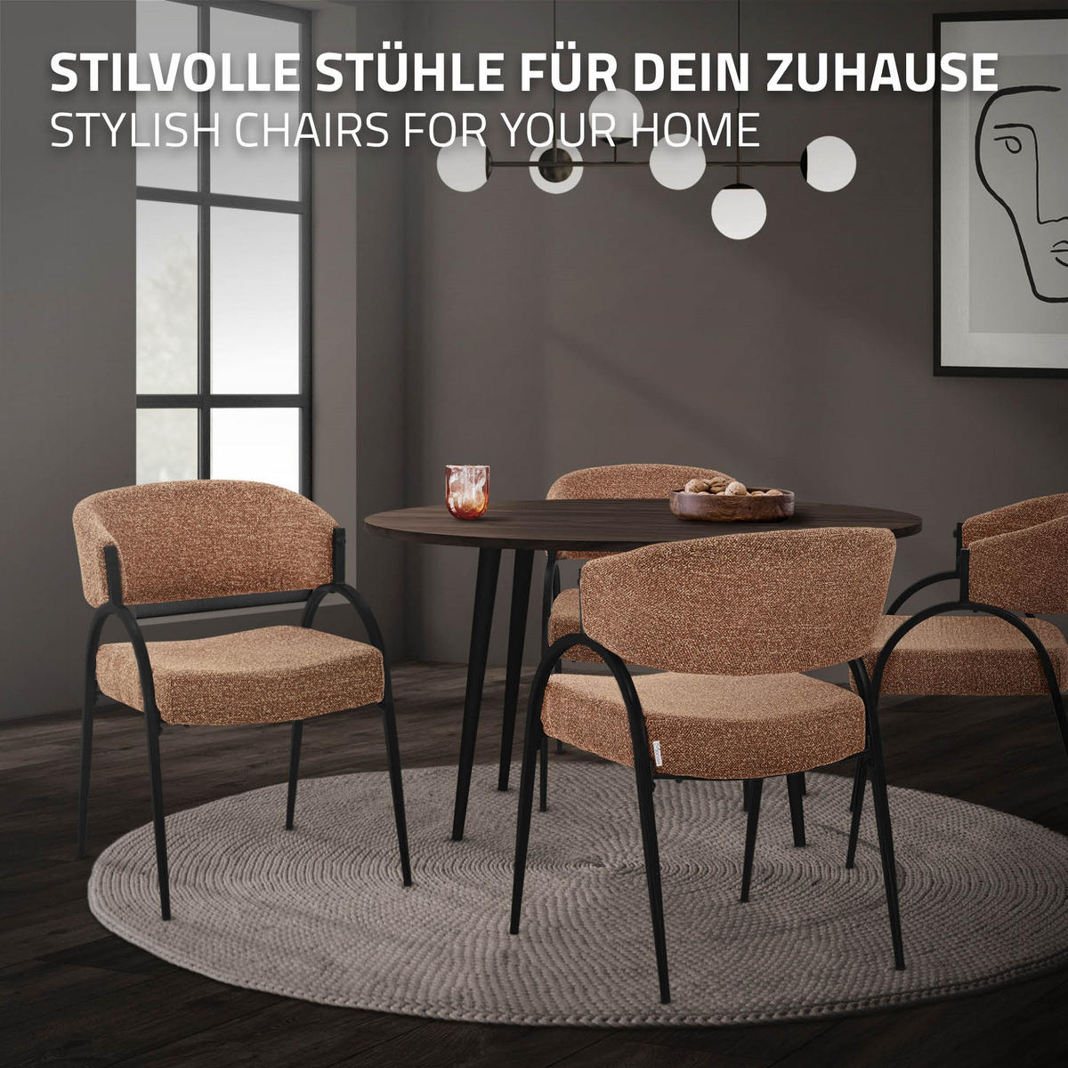 ESSZIMMERSTUHL 2er Set Küchenstühle gepolstert mit Webstoff-Bezug und Arm- und Rückenlehne Rot - Rot/Schwarz, Textil/Metall (54/81/65cm) - ML-DESIGN