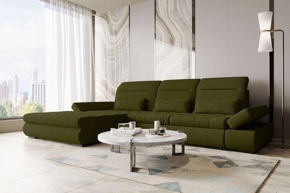ECKSOFA Toscana Plus Strukturstoff inkl. Schlaffunktion - Grün, Textil (179/300cm) - 99rooms
