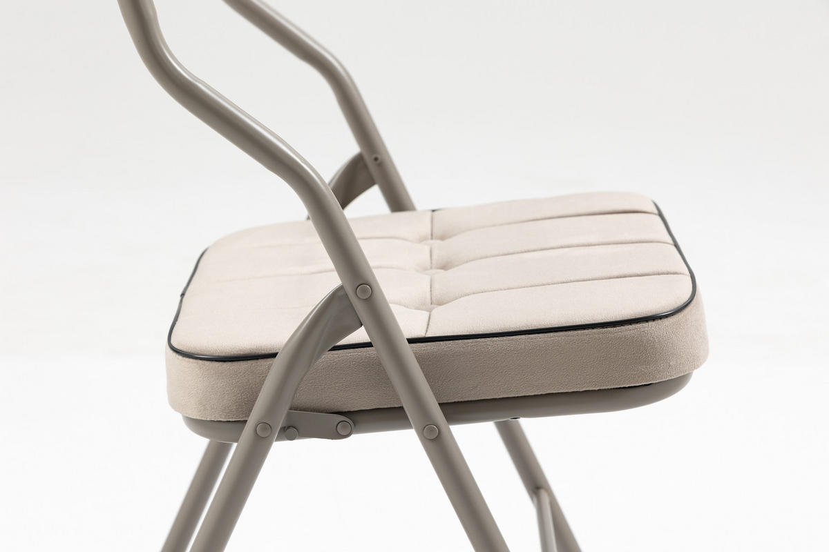 KLAPPSTUHL DE-36266 2er-Set mit gepolstertem Sitz Khaki - Sandfarben, Metall (47/80/46cm) - ComfortXL