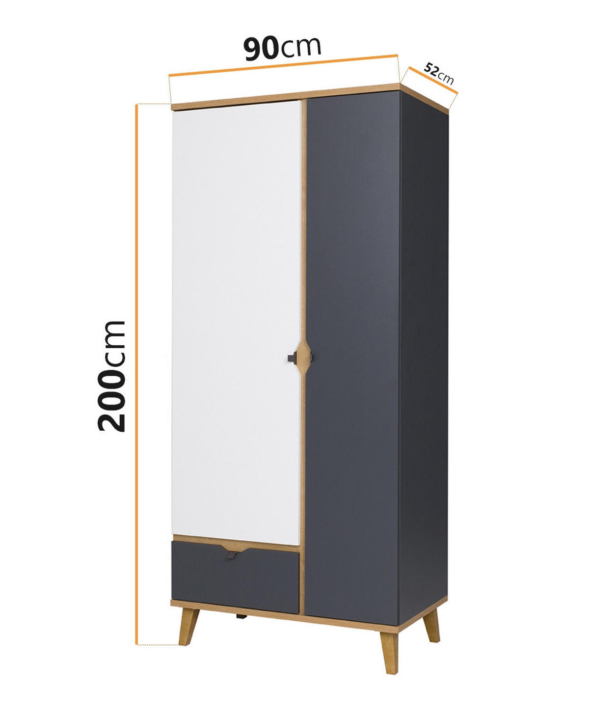 KLEIDERSCHRANK Aster 90x200 mit Schublade - Eichefarben/Graphitfarben, Holzwerkstoff/Kunststoff (90/200/52cm) - Ravio
