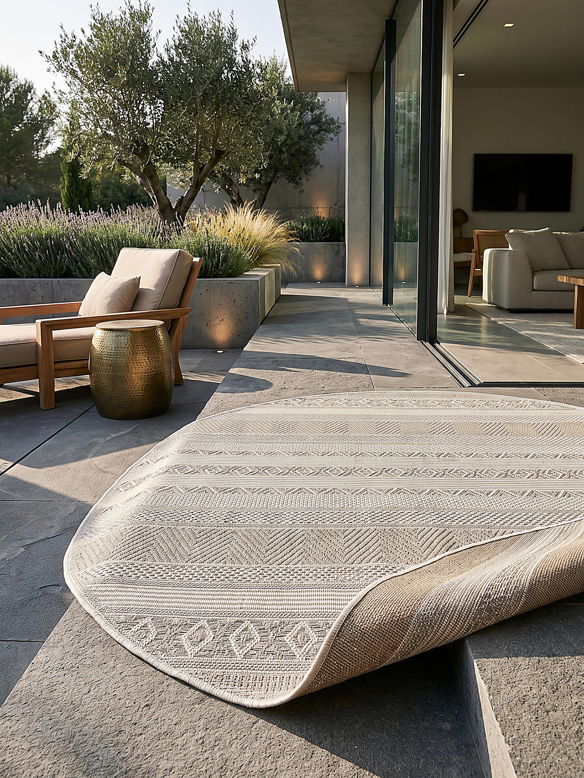 TEPPICH Flachgewebe ESERA Gestreift Polypropylen Beige 120 x 120 cm - Beige, Textil (120/120cm) - KADIMA DESIGN