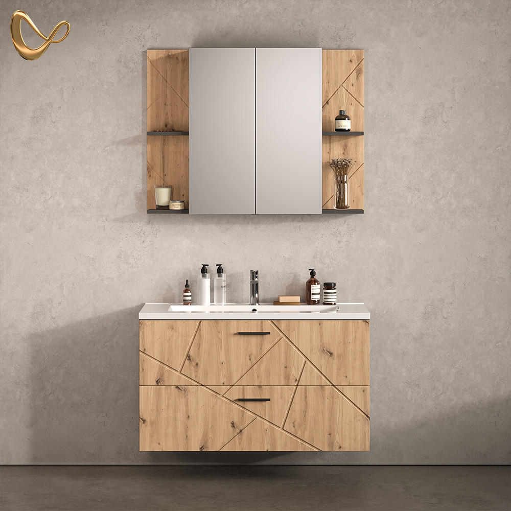 BADMÖBEL-SET Ronco, Anthrazit/Artisan-Eiche, 3-teilig - Anthrazit/Eiche Artisan, Holzwerkstoff (100/57/44.6cm) - Livinity®
