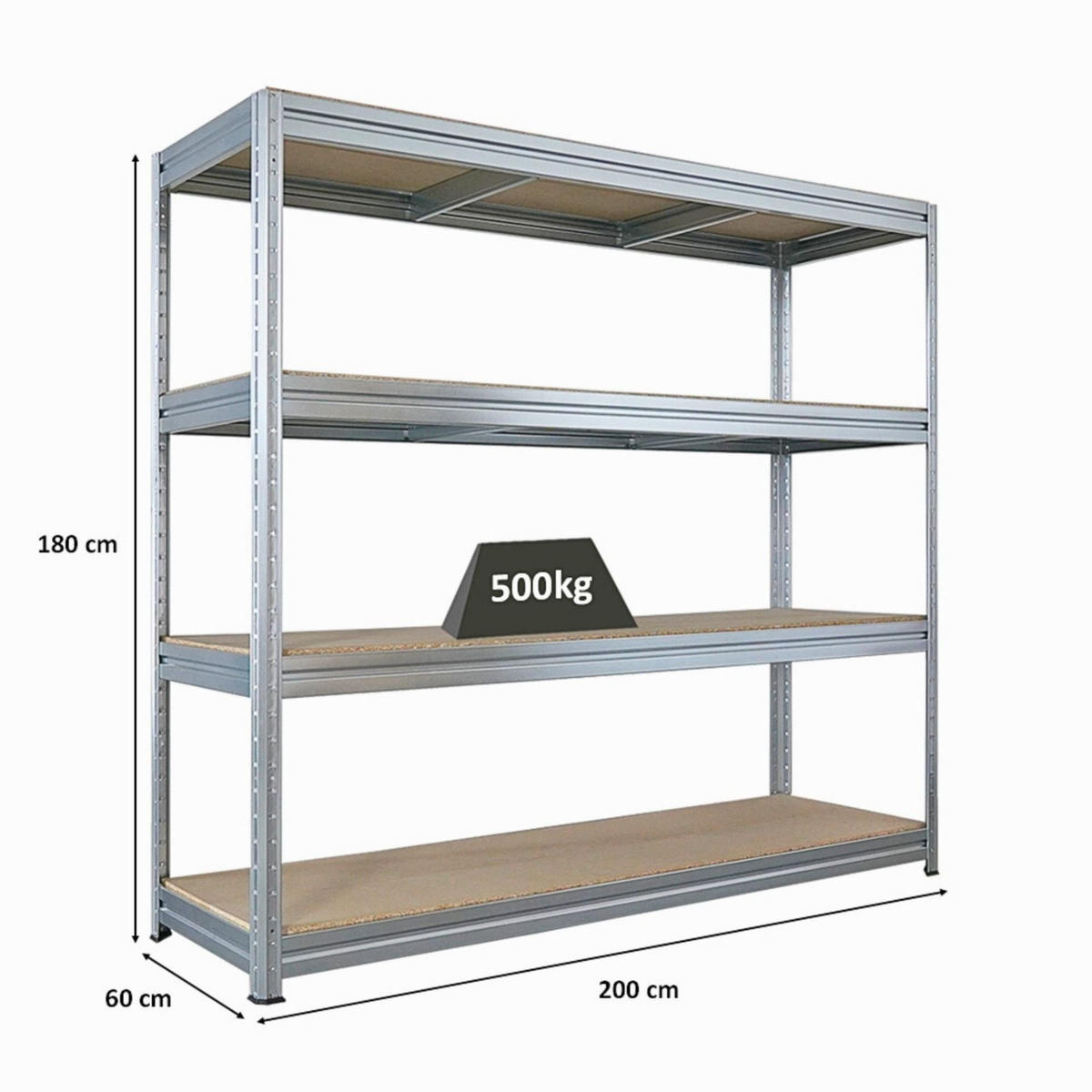 SCHWERLASTREGAL Dino 180x200x60cm Spanplatten-Ebenen Verzinkt - Silberfarben, Metall (200/180/60cm) - PROREGAL