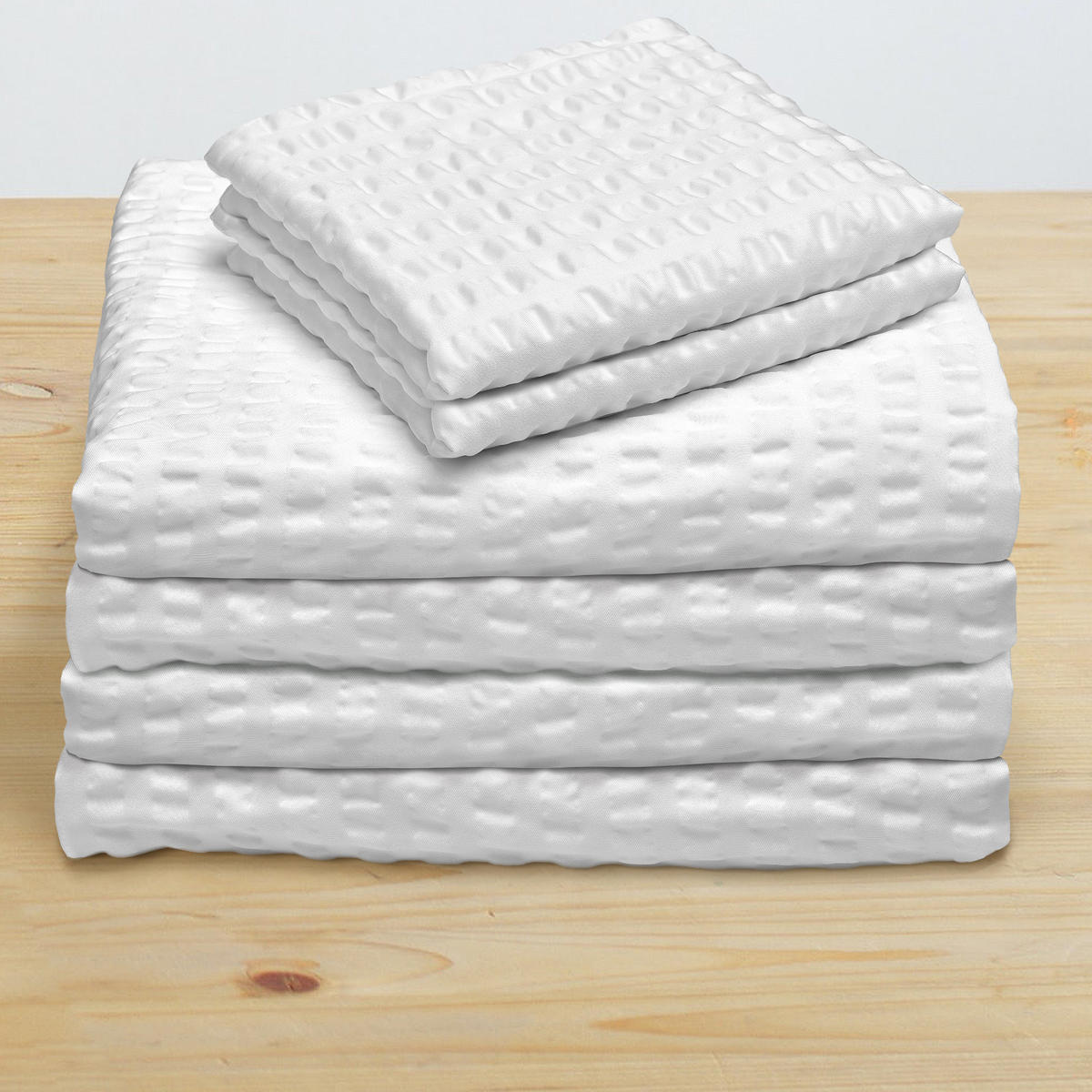 BETTWÄSCHE Meline 135/200 cm + Kissenbezug 80/80 cm Weiß Seersucker 2er Set - Weiß, Textil (80/80cm) - Beautissu 