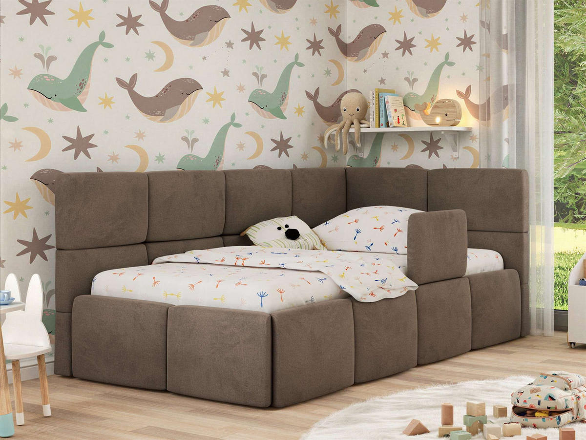 DĚTSKÁ POSTEL ARVO ALTA 90/200 - Hnědá Samet - Pravá - světle hnědá, textil (90/200cm) - MKS