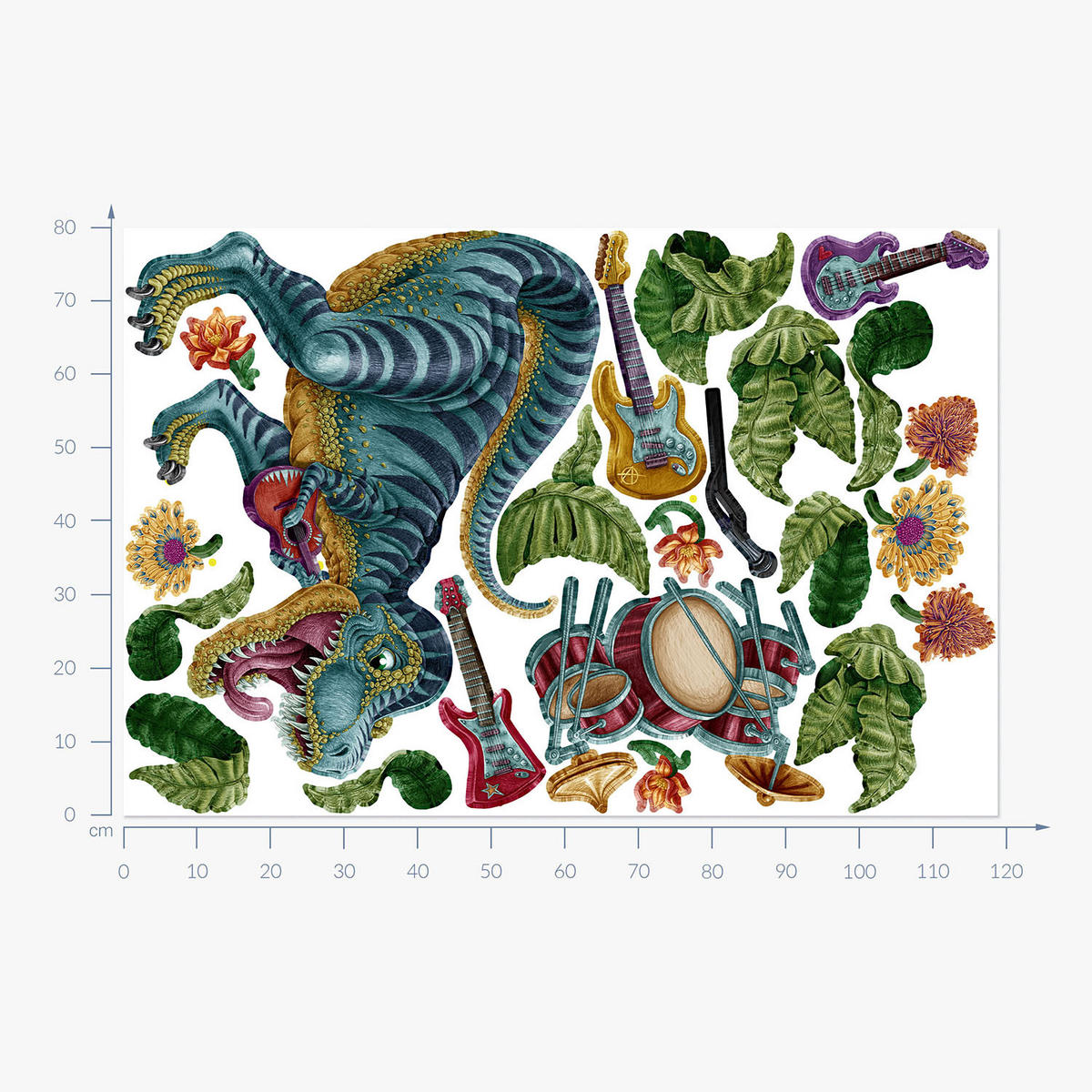 WANDAUFKLEBER 80x119cm - Musikalischer Dino - Multicolor, Kunststoff (80/119/0.1cm) - Wallfluent