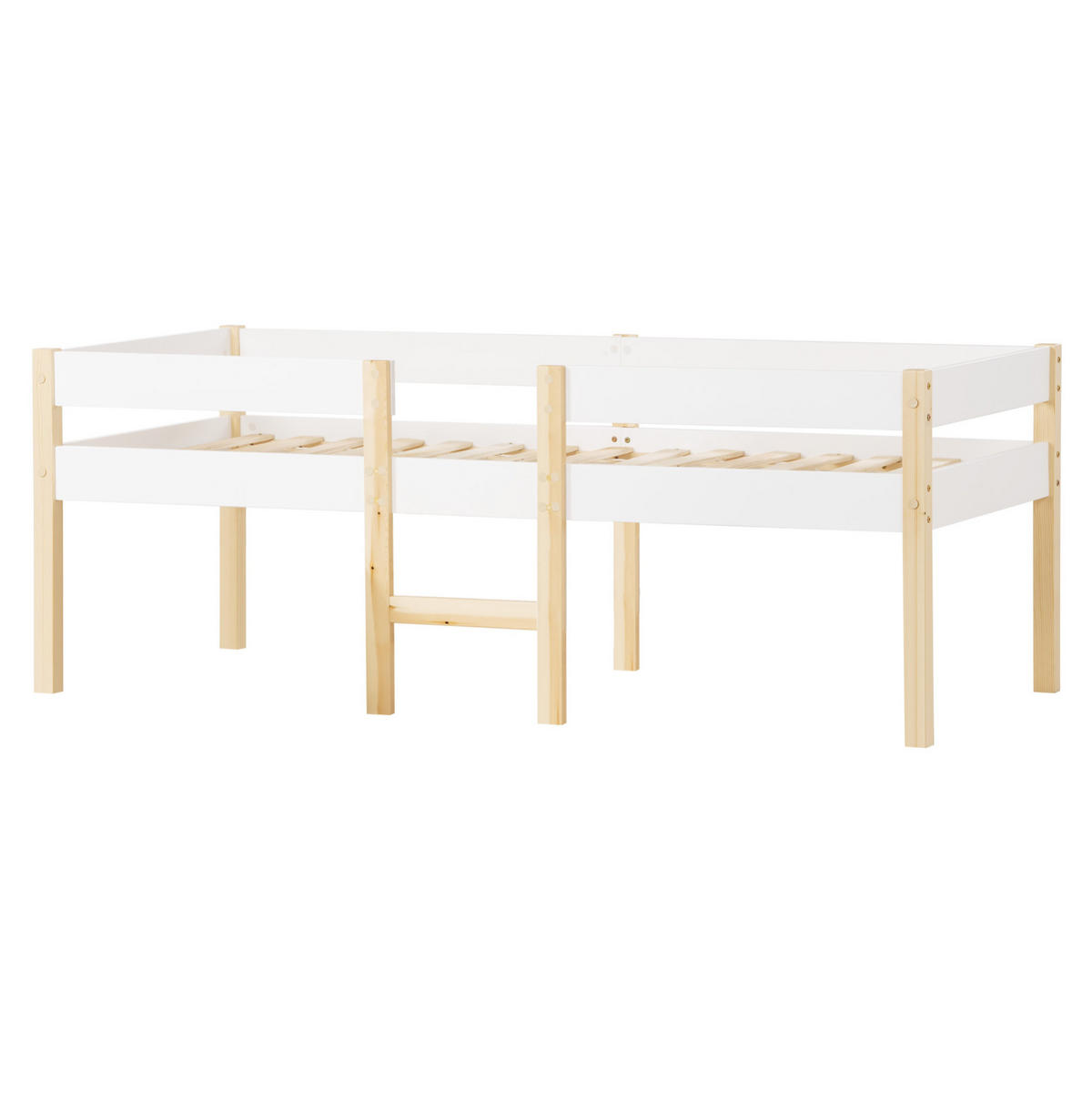 KINDERBETT 90/200 cm halbhoch aus Kiefernholz mit Rausfallschutz und Schubladen - Weiß, Holz (90/200cm) - BEAOK