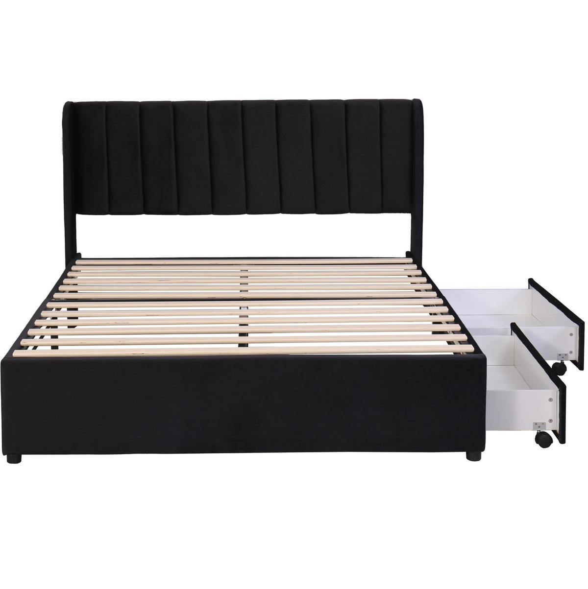ČALOUNĚNÁ postel 140/200 cm černá ze sametu s roštem a 2 zásuvkami - černá, textil (140/200cm) - OKWISH