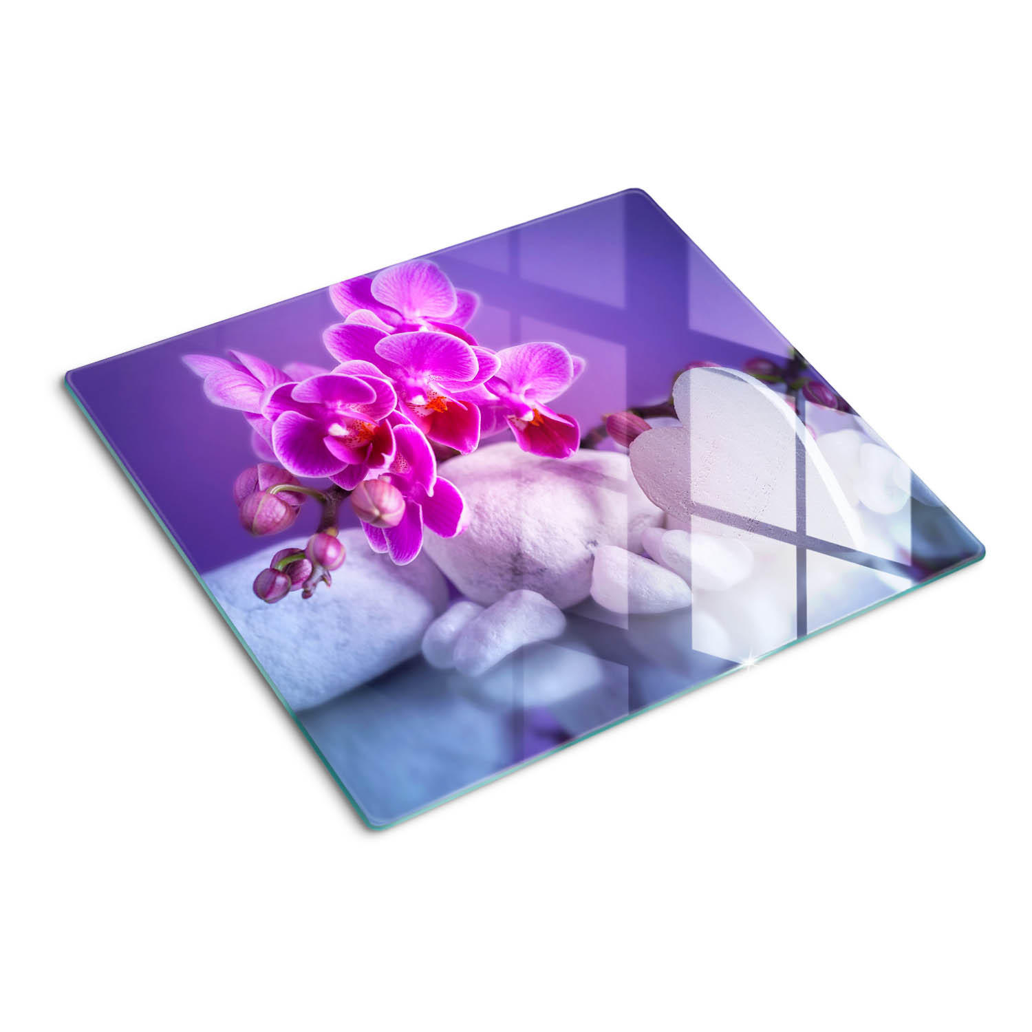 GLASPLATTE 60x52 cm Orchidee und Herz - Pink, Glas (60/0.4/52cm) - TULUP