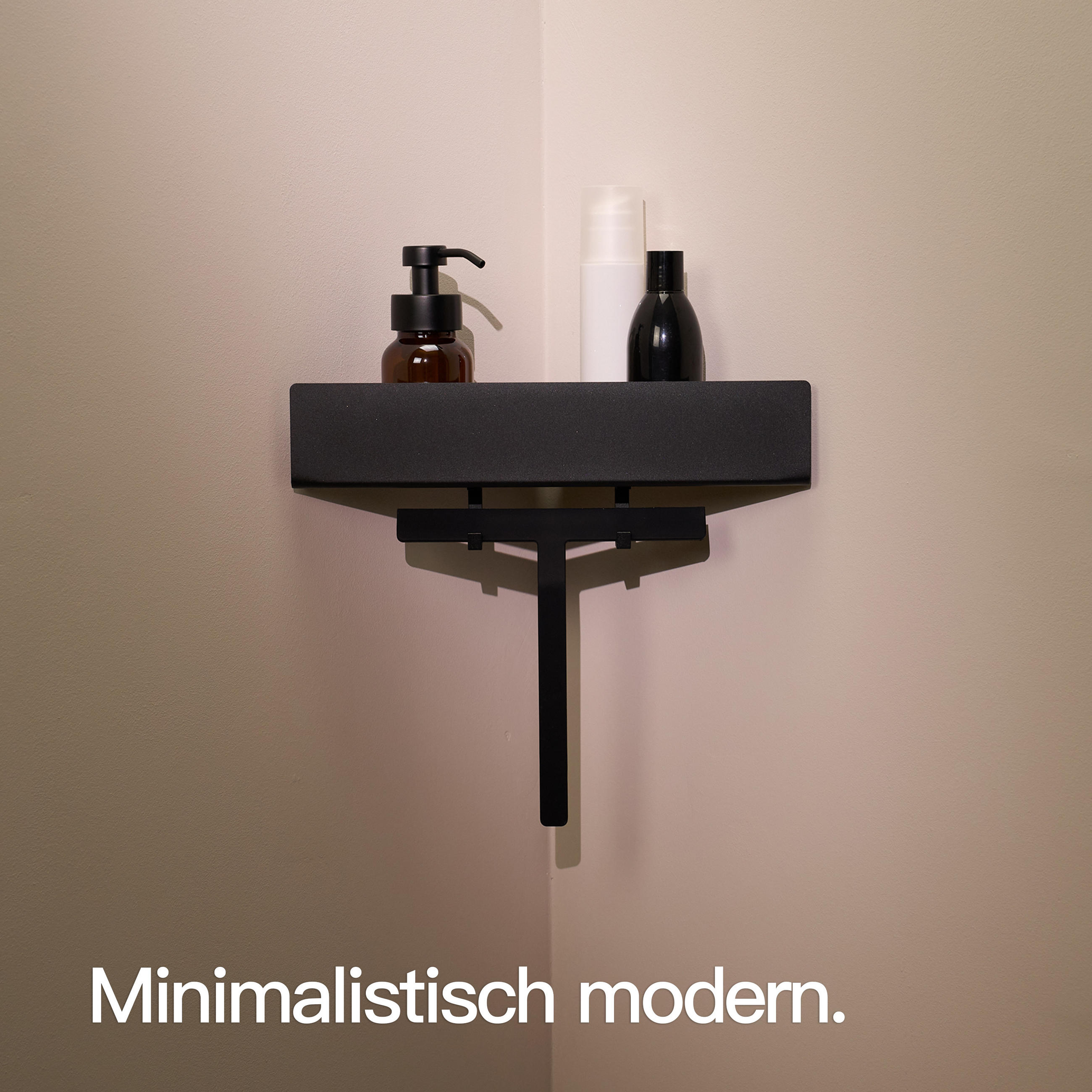 DUSCHABLAGE OHNE BOHREN | Eckregal Matt Schwarz - Schwarz, Metall (38/7.5/22cm) - Designfabrik Hamburg