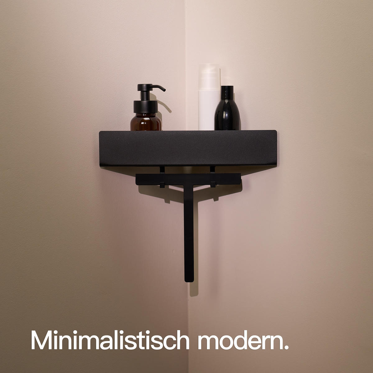 DUSCHABLAGE OHNE BOHREN | Eckregal Matt Schwarz - Schwarz, Metall (38/7.5/22cm) - Designfabrik Hamburg