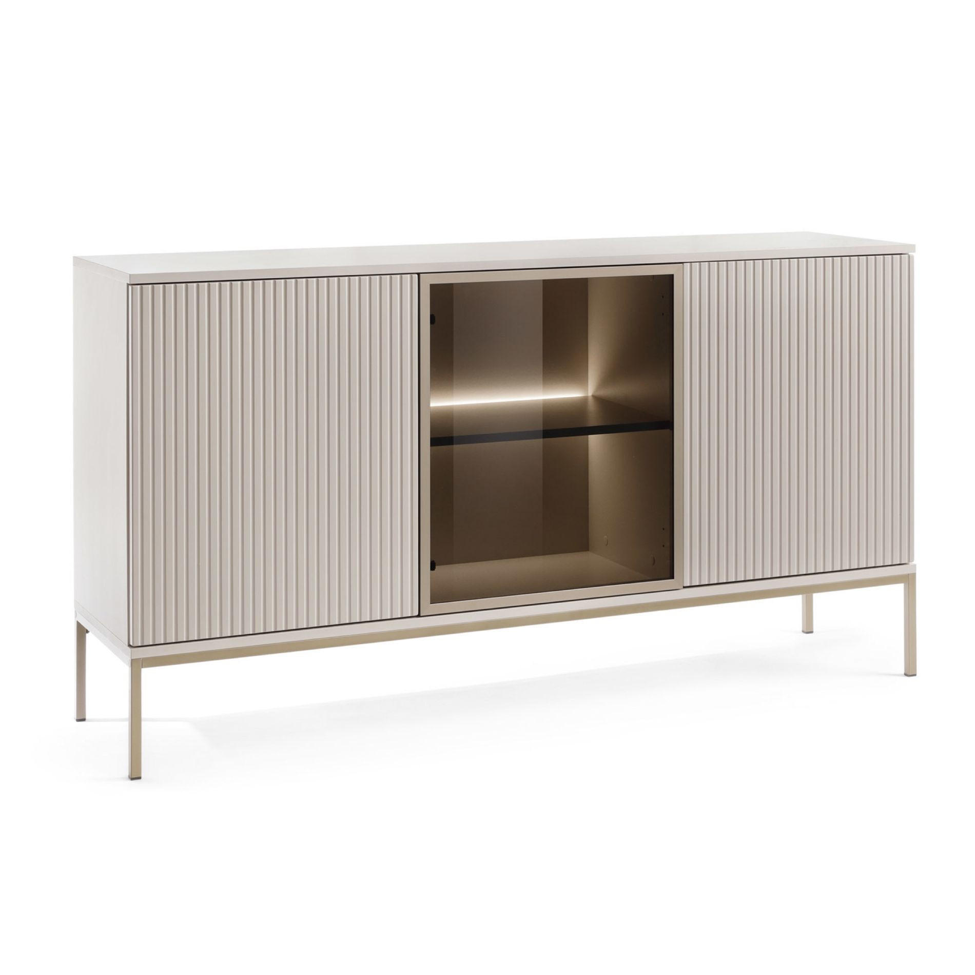 SIDEBOARD Tosena Schwarz/Wotan-Eiche mit LED 154 cm - Kaschmir/Goldfarben, Holzwerkstoff/Metall (154/83/39cm) - Selsey