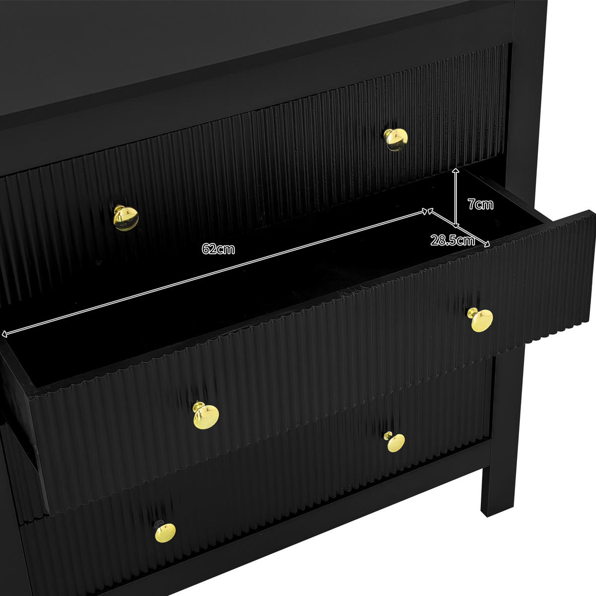 KOMMODE DE-37632 79/39,5/80,5 cm mit 5 Schubladen Schwarz - Schwarz, Holzwerkstoff (79/80.05/39.5cm) - ComfortXL