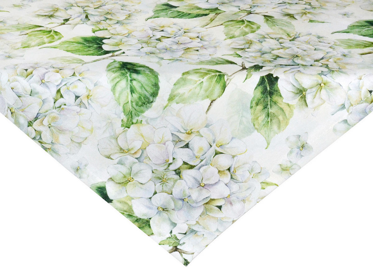 MITTELDECKE Landlust-Hortensie weiß 80/80 cm - Weiß/Grün, Textil (80/80cm) - beties Heimtextil