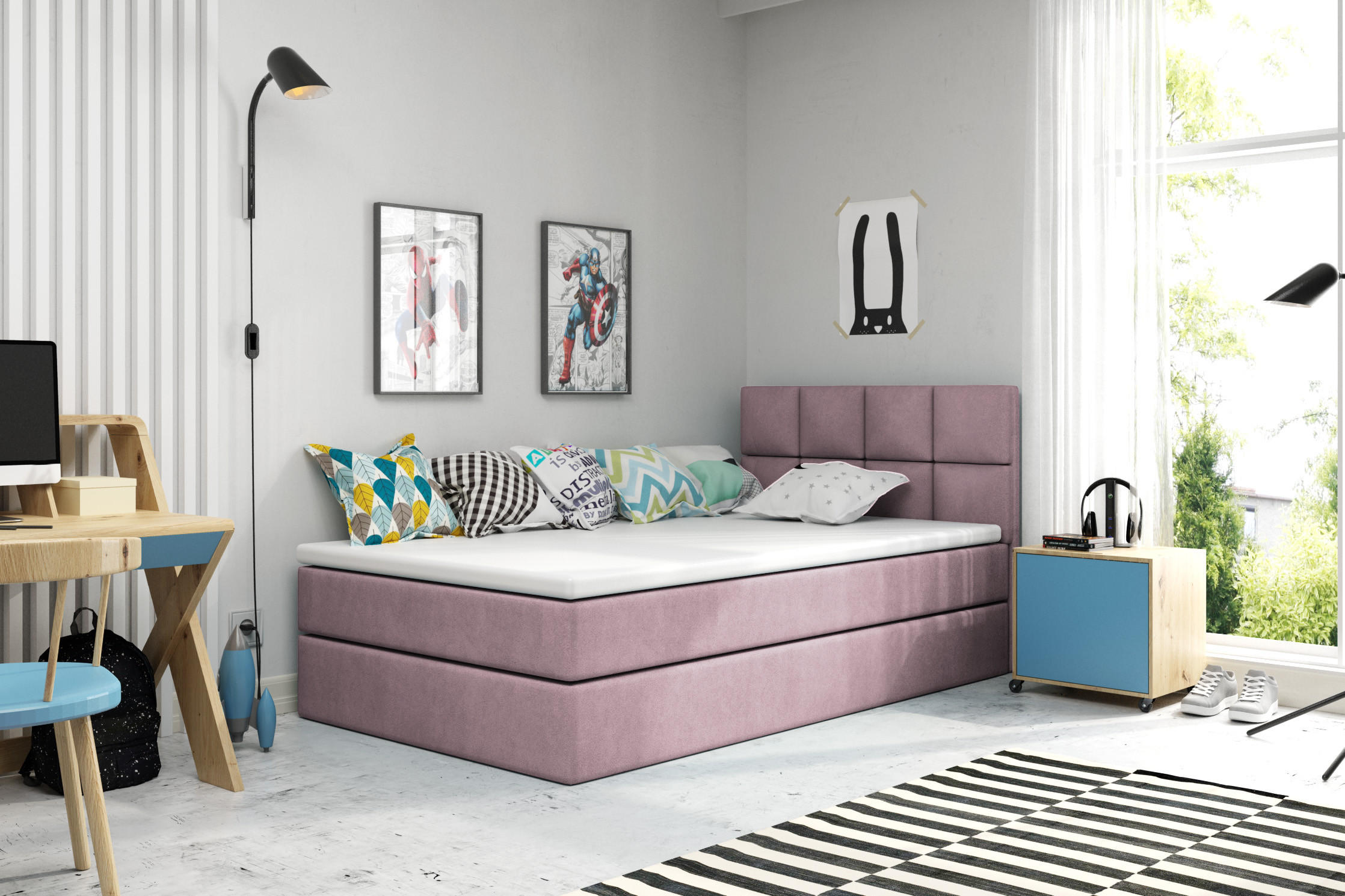 BOXBETT OLAF 120 x 200 Rosa - Rosa, Textil/Metall (120/200cm) - VLR BEDS
