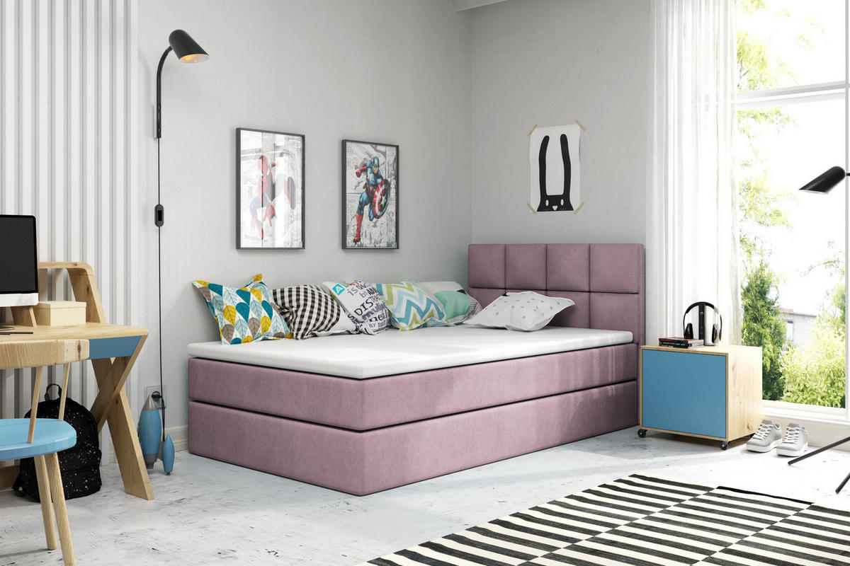 BOXBETT OLAF 120 x 200 Rosa - Rosa, Textil/Metall (120/200cm) - VLR BEDS