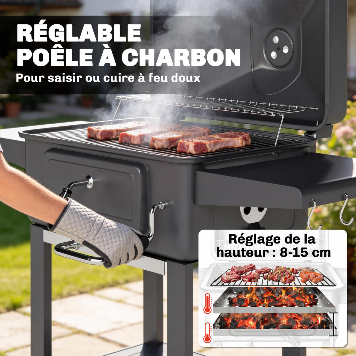 HOLZKOHLEGRILL DE-18280 Schwarz - Schwarz, Metall (63/101.5/112cm) - ComfortXL