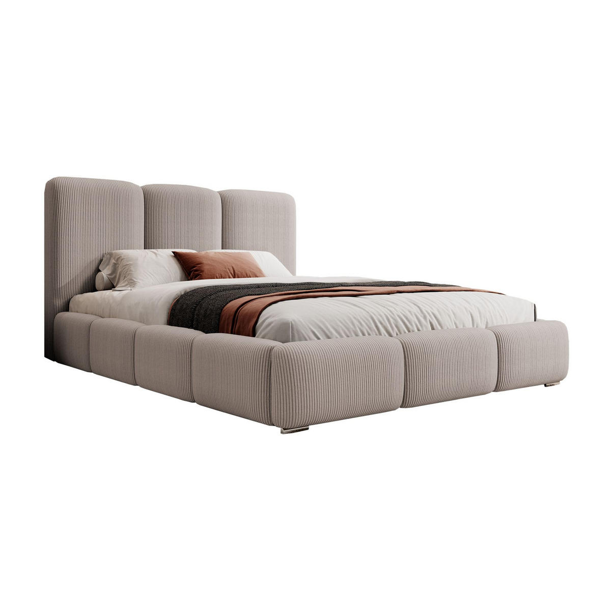POLSTERBETT Bauro Dunkelbeige mit Cordbezug 140x200 cm - Beige/Silberfarben, Textil (140/200cm) - Selsey