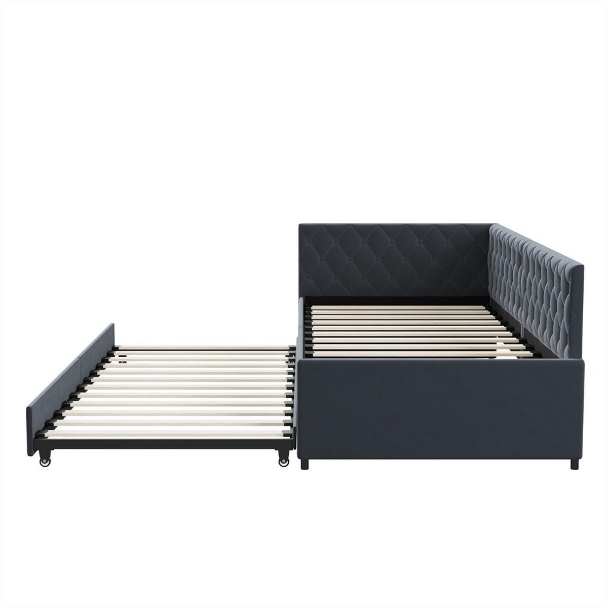 POLSTERBETT 90x200 cm mit Ausziehbares Bettgestell - Kopfteil im Nieten-Design - ohne Matratze - Samtstoff - Grau - Grau, Textil (90/200cm) - DELFA