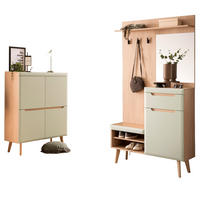 GARDEROBEN-SET 2-teilig Pistazie matt, Scandi Eiche, Garderobenkombination skandinavisch, 227 x 209 cm - Eichefarben/Pastellgrün, Glas/Holz (237/200/40cm) - Furn.Design
