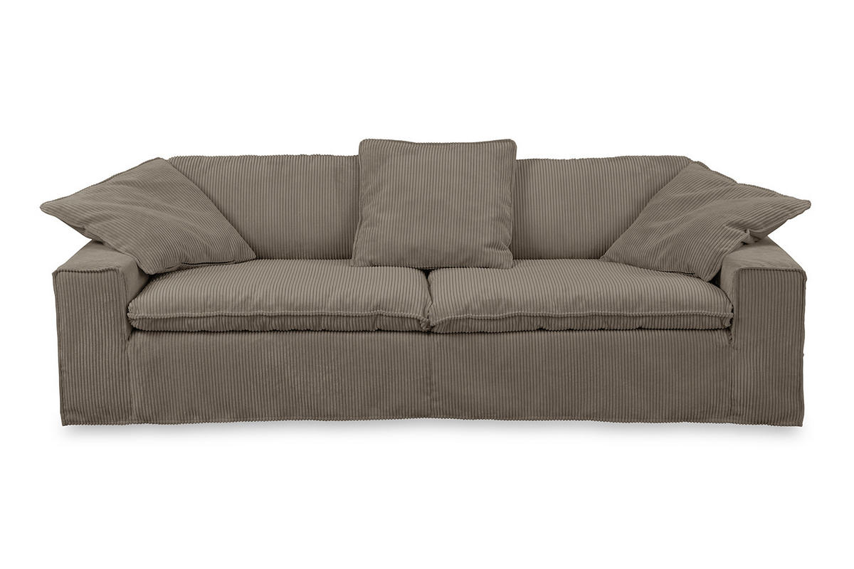 SOFA XL NETTA Braun Cord - Dunkelbraun/Braun, Birkenholz/Textil (258/90/116cm) - KAWOLA
