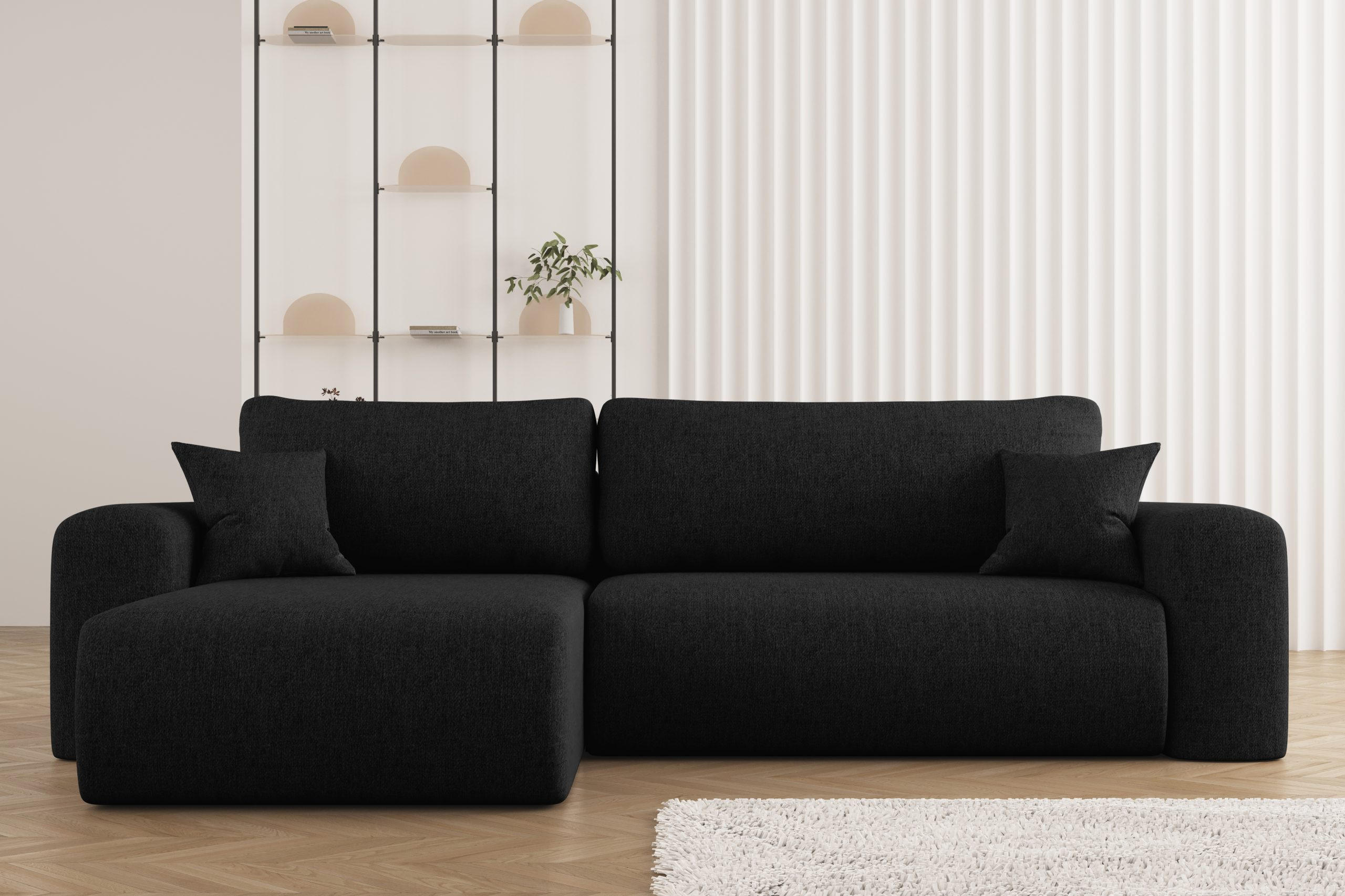 ECKSOFA Mit Schlaffunktion Und Bettkasten L-förmiges Sofa Capri Stoff Verita Links Schwarz - Schwarz, Holz (145/272cm) - Kaiser Möbel