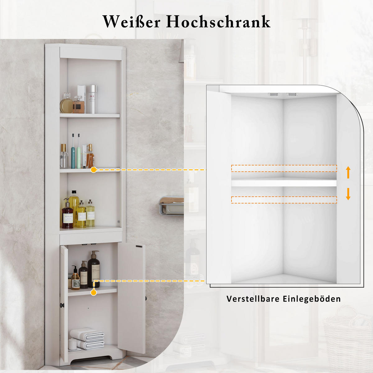 BADEZIMMERSCHRANK 49.5x25.8x170cm in Weiß, feuchtigkeitsbeständig mit 3 offenen Fächern - Weiß, Holzwerkstoff (25.8/170/49.5cm) - Modfu