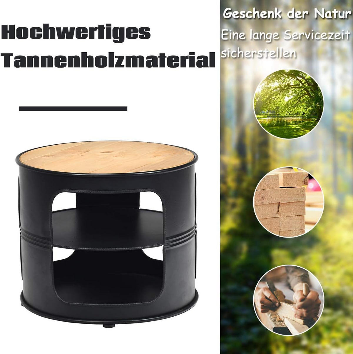 POMŮCŮVÝ STOLEK v industriálním stylu, černý - černá, kov (50/50/42cm) - COSTWAY