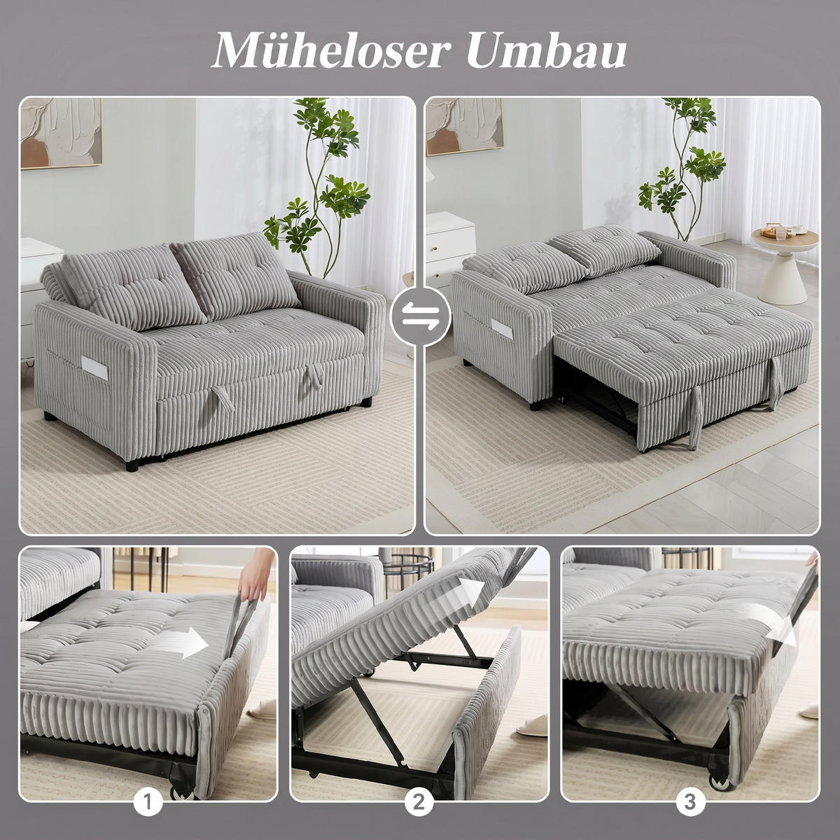 2-SITZER Schlafsofa Hellgrau 157.0/90.0/91.0 cm - Hellgrau, Textil (90/91/157cm)
