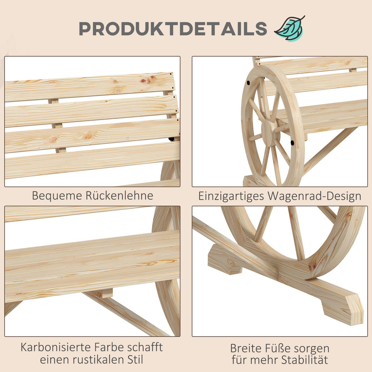 GARTENBANK, Tannenholz, Naturholz - Naturfarben, Holz (56/79/105.5cm) - Outsunny