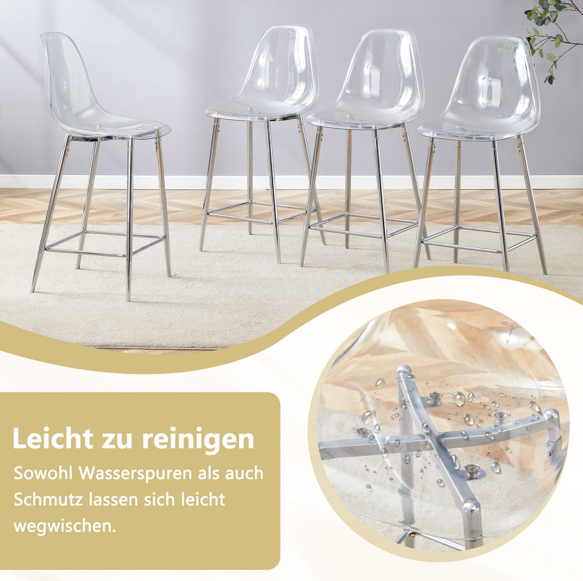 BARHOCKER mit transparentem Sitz und Metallgestell, Silberfarben - Silberfarben, Kunststoff (45/102/51cm) - MIVRAY
