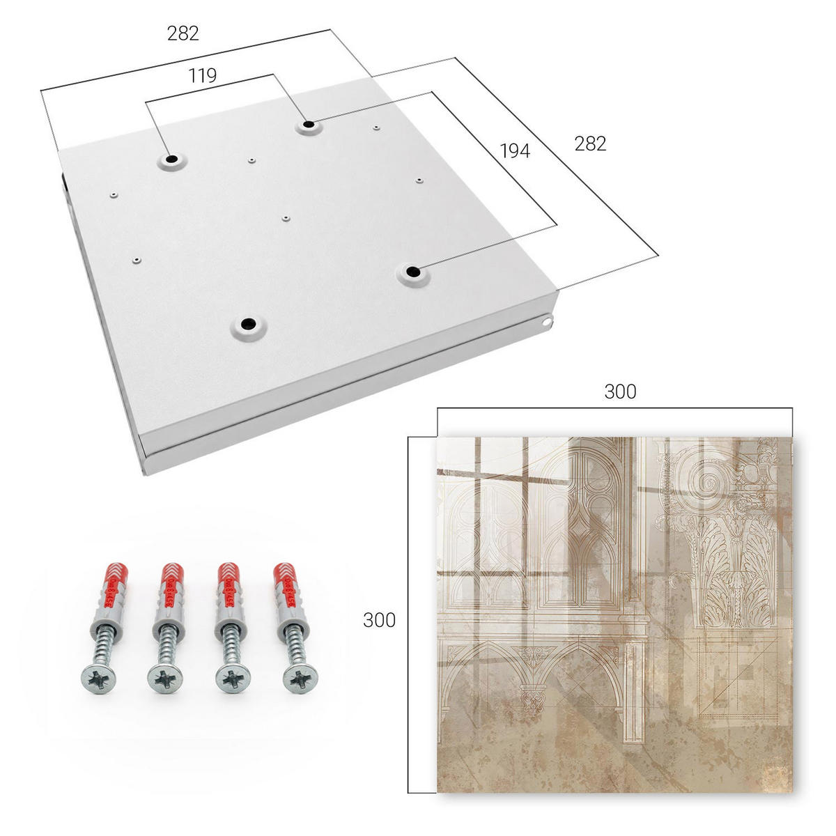 SCHLÜSSELBOX Weiß 30x30 cm – Türöffnung nach rechts - Alte Architektur - Beige, Metall (30/30/5cm) - TULUP