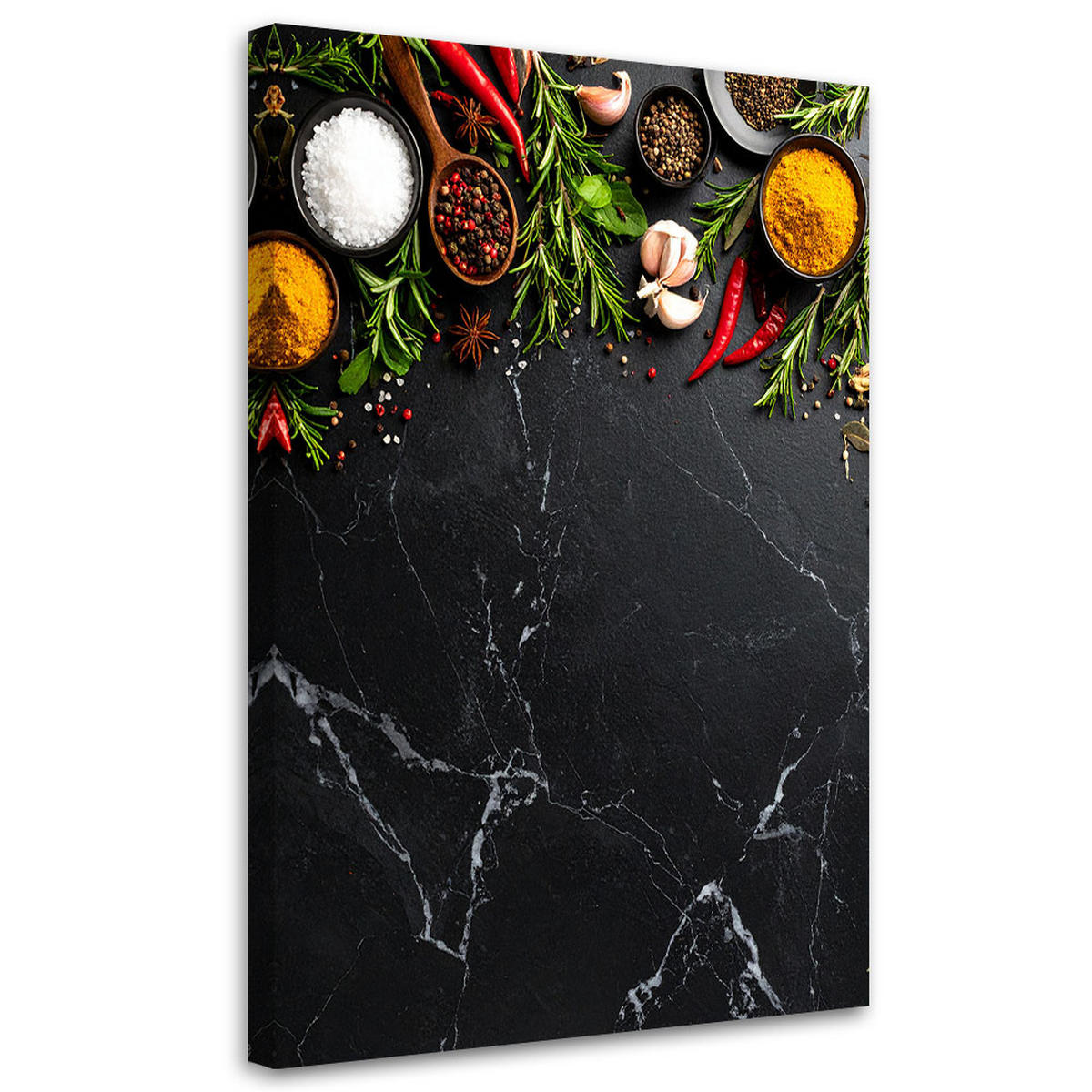 LEINWANDBILD Bunte Gewürze und Kräuter Marmor 60x90cm - Multicolor, Textil (60/90cm) - Feeby