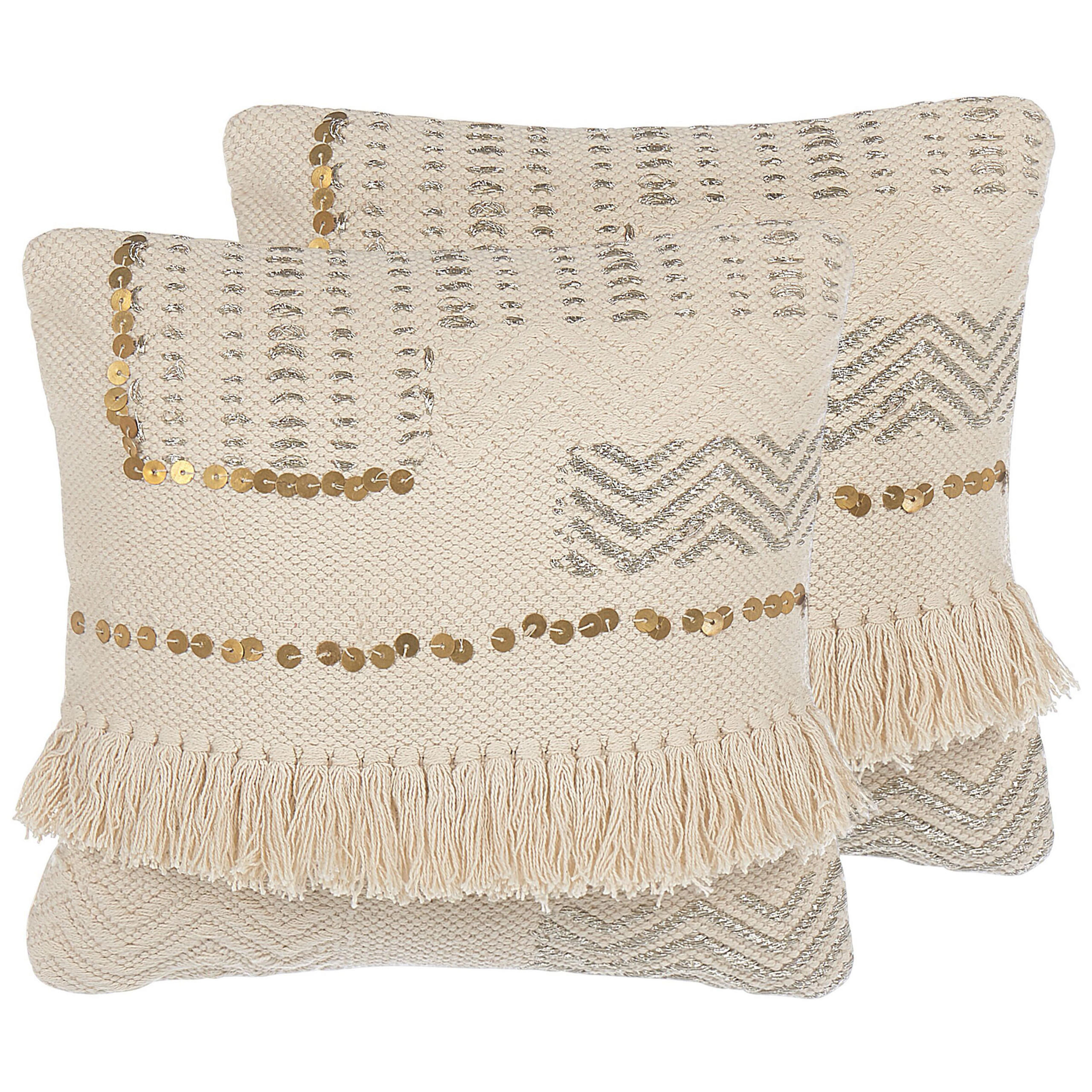 DEKOKISSEN 2er-Set Hellbeige 45/45 cm Vayali - Beige, Naturmaterialen/Textil (45/45cm) - Beliani