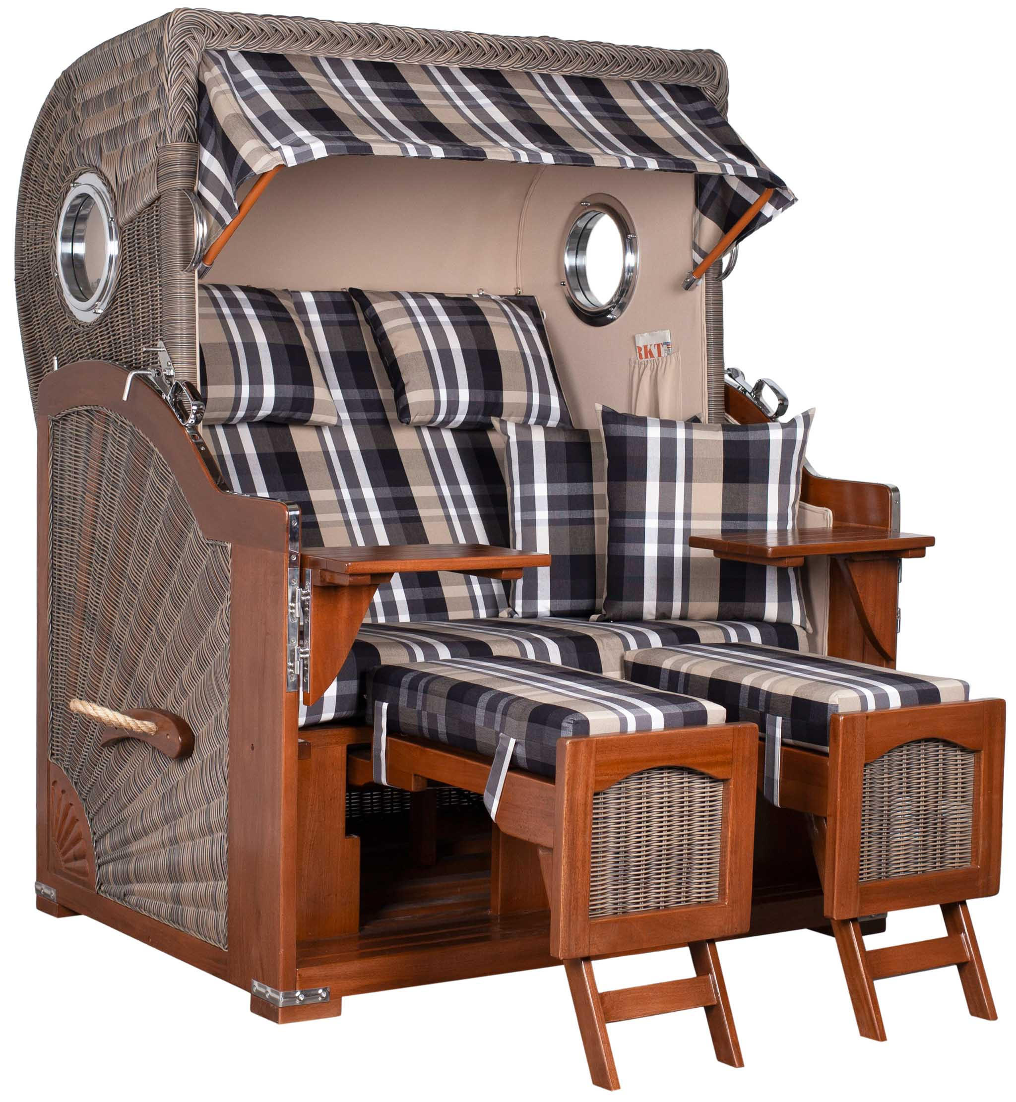 STRANDKORB 2-Sitzer Düne Mahagoni 583 - Beige/Schwarz, Holz (125/170/80cm) - Mr. Deko