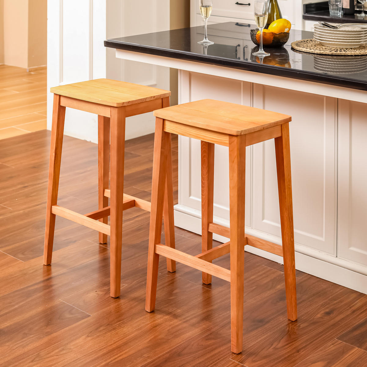HOCKER 2er-Set Holz - Walnussfarben, Holz (40/74/44cm) - Urban Meuble