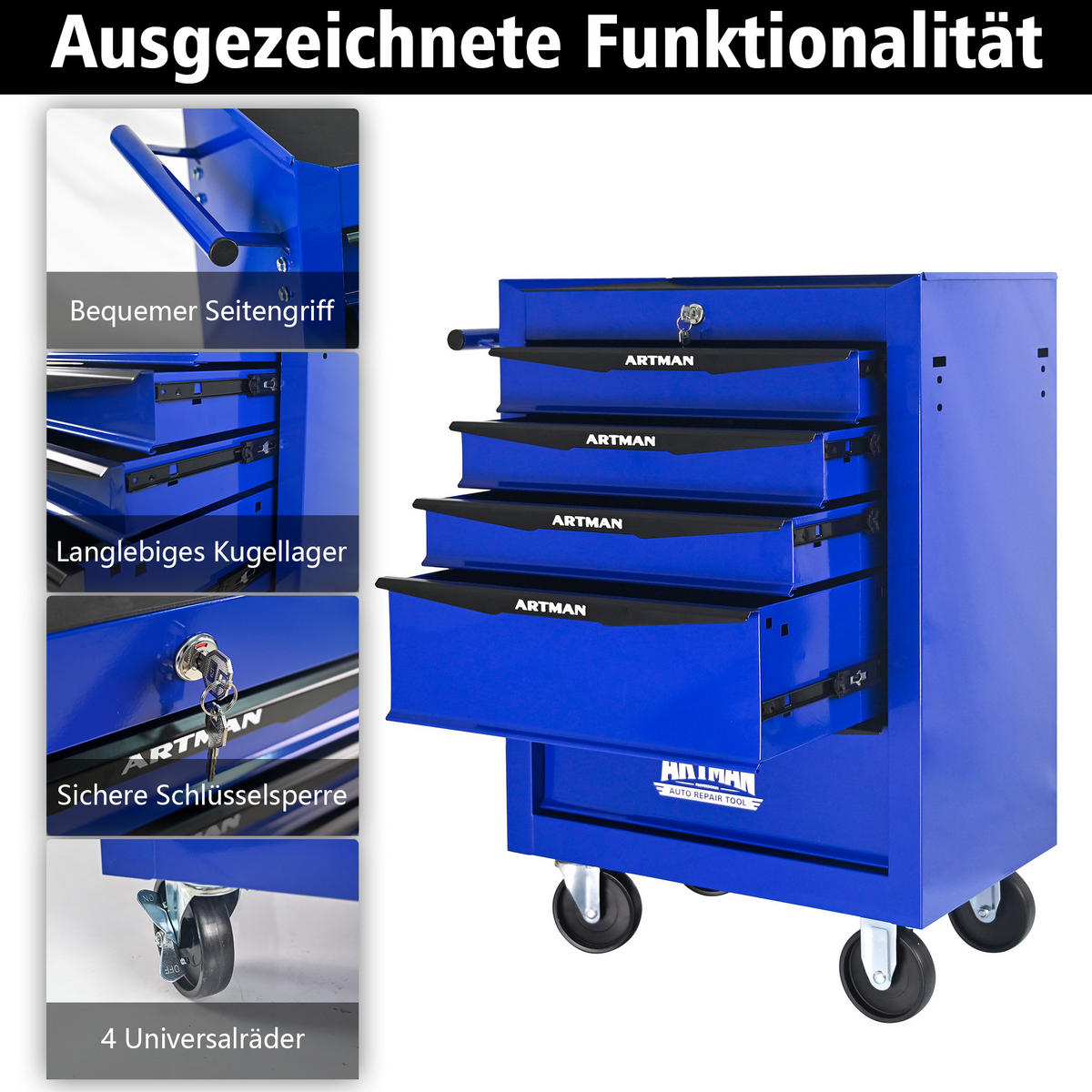 KOMBINATIONSKOFFER – 5 Schubladen, 508 mm (20 Zoll), mit 5 Schubladen; Farbgebung in Schwarz und Blau. - Multicolor, Metall (33/77.5/60cm) - DCA