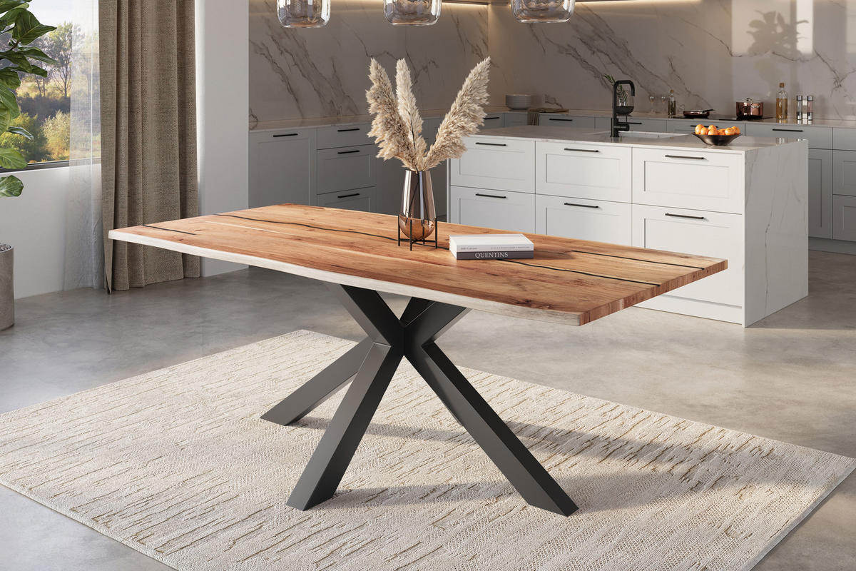 ESSTISCH POLLY - Beige/Schwarz, Holz/Metall (100/220/77cm) - SAM