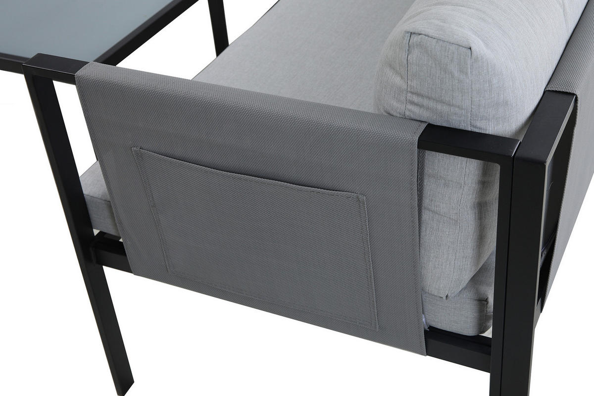 SITZGRUPPE Yolo 1 Ecksofa, 1 Couchtisch, Sitz- + Rückenkissen - Schwarz, Metall - TPFGarden